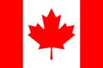 Canadian flag with red borders and white center with red maple leaf.