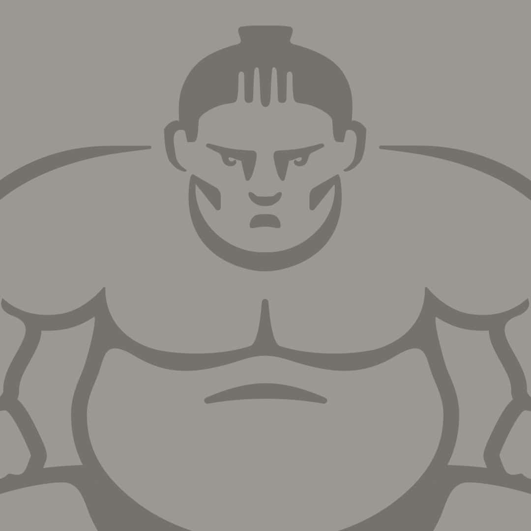 Gray illustration of a sumo wrestler's face and upper body.