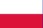 Polish flag banner with white and red horizontal stripes.